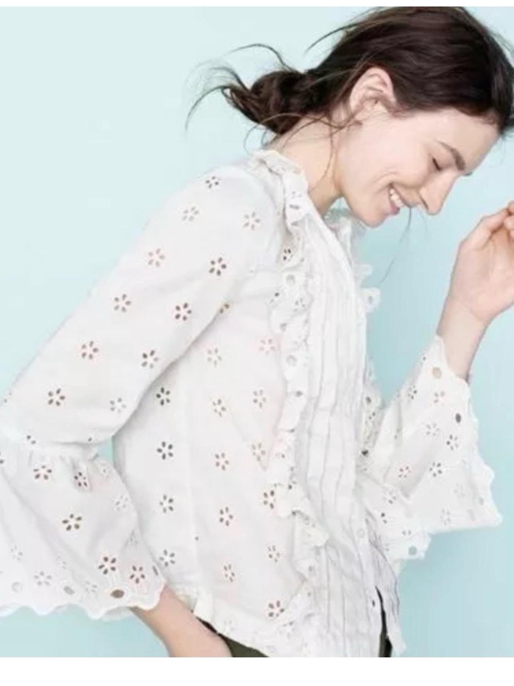 J. Crew White Eyelet Lace Button-Down Shirt